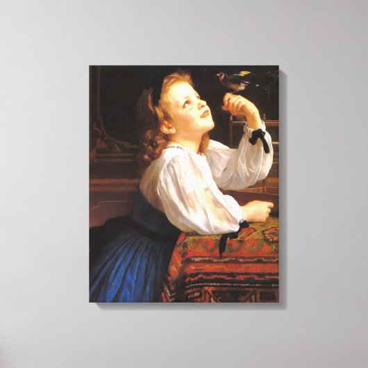 Girl with a Bird (by William-Adolphe Bouguerau) キャンバスプリント (正面)