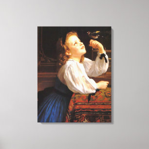 Girl with a Bird (by William-Adolphe Bouguerau) キャンバスプリント
