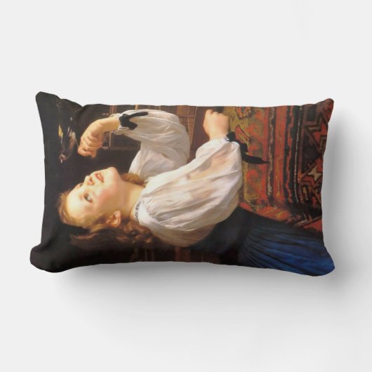Girl with a Bird (by William-Adolphe Bouguerau) ランバークッション (正面)