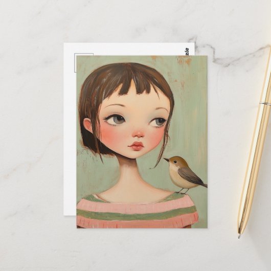 Girl With a Bird on Her Shoulder ポストカード (正面/裏面インサイチュ)
