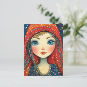Girl With a Blue Eyes Dressed in Red and Blue ポストカード (スタンド正面)