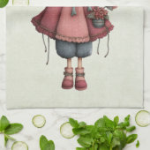 Girl with A Frog Doll Cute Whimsical キッチンタオル (折り畳み)