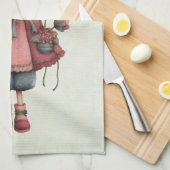 Girl with A Frog Doll Cute Whimsical キッチンタオル (四つ折り)