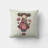 Girl with A Frog Doll Cute Whimsical クッション (正面)