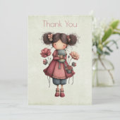 Girl with A Frog Doll Cute Whimsical サンキューカード (スタンド正面)