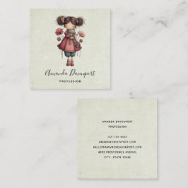 Girl with A Frog Doll Cute Whimsical スクエア名刺