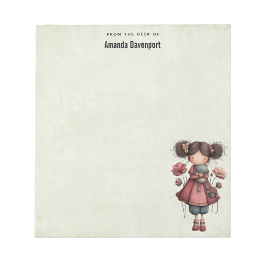 Girl with A Frog Doll Cute Whimsical ノートパッド (正面)