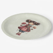 Girl with A Frog Doll Cute Whimsical ペーパープレート (アングル)