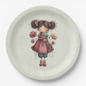 Girl with A Frog Doll Cute Whimsical ペーパープレート (正面)