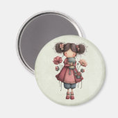 Girl with A Frog Doll Cute Whimsical マグネット (正面/裏面)