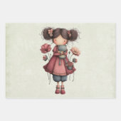 Girl with A Frog Doll Cute Whimsical ラッピングペーパーシート (正面3)
