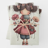 Girl with A Frog Doll Cute Whimsical ラッピングペーパーシート (インサイチュ)