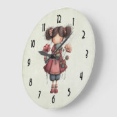  Girl with A Frog Doll Cute Whimsical ラージ壁時計 (傾斜)