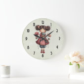  Girl with A Frog Doll Cute Whimsical ラージ壁時計 (ホーム)