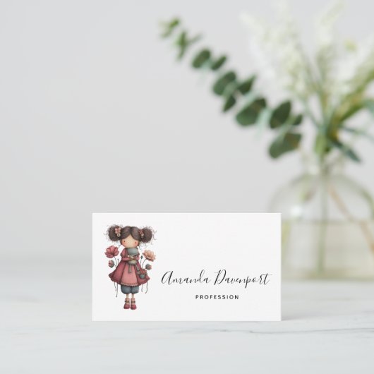 Girl with A Frog Doll Cute Whimsical 名刺 (スタンド正面)