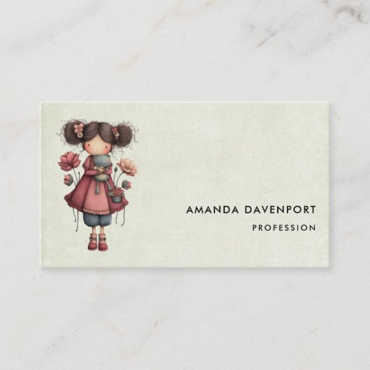 Girl with A Frog Doll Cute Whimsical 名刺 (正面)