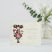 Girl with A Frog Doll Cute Whimsical 案内ポストカード (スタンド正面)