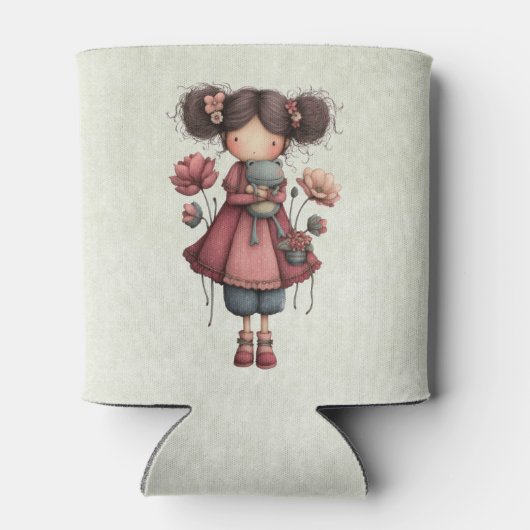 Girl with A Frog Doll Cute Whimsical 缶クーラー (裏面)