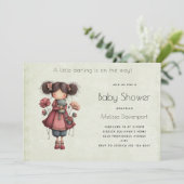 Girl with A Frog Doll Cute Whimsical Baby Shower 招待状 (スタンド正面)