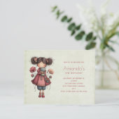 Girl with A Frog Doll Cute Whimsical Birthday インビテーションポストカード (スタンド正面)