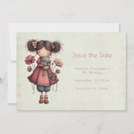 Girl with A Frog Doll Cute Whimsical Birthday セーブザデート