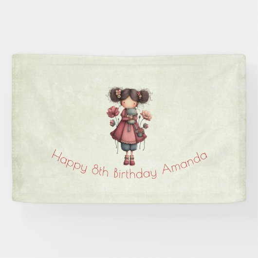 Girl with A Frog Doll Cute Whimsical Birthday 横断幕 (横)