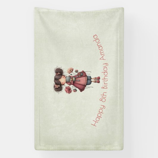 Girl with A Frog Doll Cute Whimsical Birthday 横断幕 (縦)