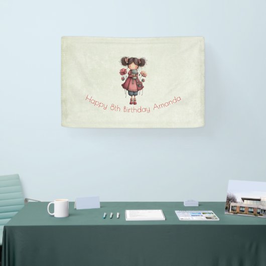 Girl with A Frog Doll Cute Whimsical Birthday 横断幕 (トレードショー)