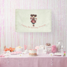 Girl with A Frog Doll Cute Whimsical Birthday 横断幕