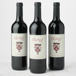 Girl with A Frog Doll Cute Whimsical Cheers ワインラベル