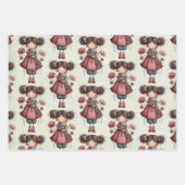Girl with A Frog Doll Cute Whimsical Pattern ラッピングペーパーシート (正面2)