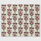 Girl with A Frog Doll Cute Whimsical Pattern ラッピングペーパー (フラット)