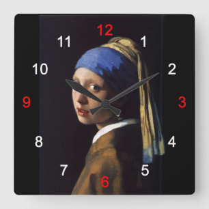 Girl with a Pearl Earring スクエア壁時計