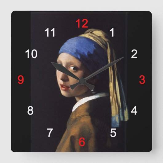 Girl with a Pearl Earring スクエア壁時計 (正面)