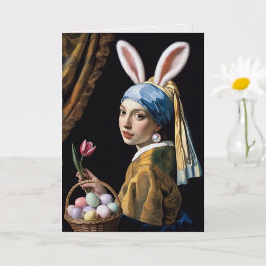 Girl With A Pearl Earring Easter Card Vermeer Art カード (小さな植物)