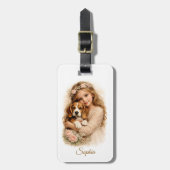 Girl with Beagle Puppy ラゲッジタグ (正面縦)