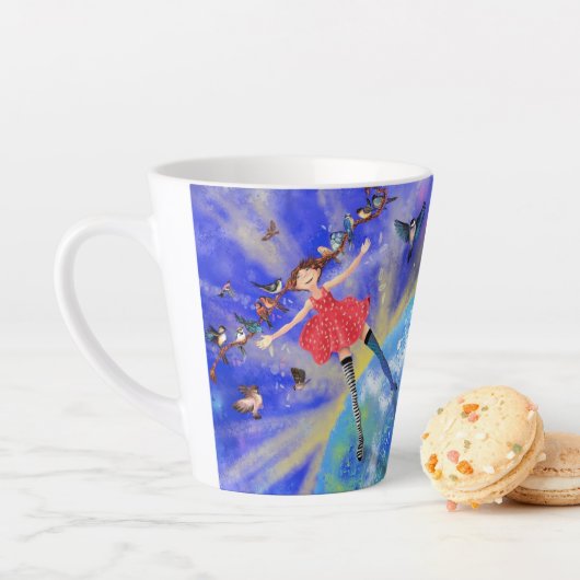 Girl with Birdsラテマグ春- 絵画s カフェラテマグ (インサイチュ)