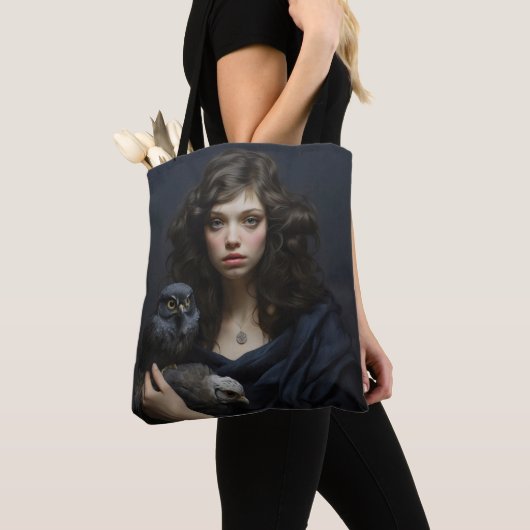 Girl with Birds トートバッグ (クローズアップ)