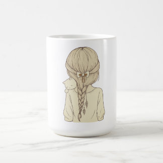 Girl with Braid and Cat Illustration – Soft Pastel コーヒーマグカップ