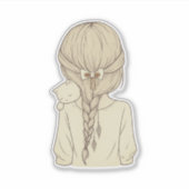 Girl with Braid and Cat Illustration – Soft Pastel シール (正面)