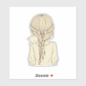 Girl with Braid and Cat Illustration – Soft Pastel シール (シート)
