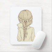Girl with Braid and Cat Illustration – Soft Pastel マウスパッド (マウス)