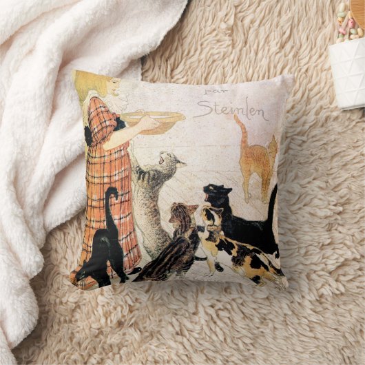 Girl with Cats, Alexandre Steinlen クッション (ブランケット)