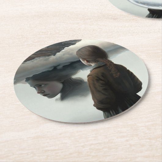 Girl with clouds ラウンドペーパーコースター (アングル)