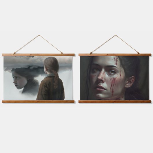 Girl with clouds 吊り下げ型タペストリー (ダブル)