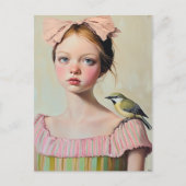Girl with Cute Bird on Her Shoulder ポストカード (正面)