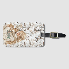 Girl with Deer Christmas ラゲッジタグ