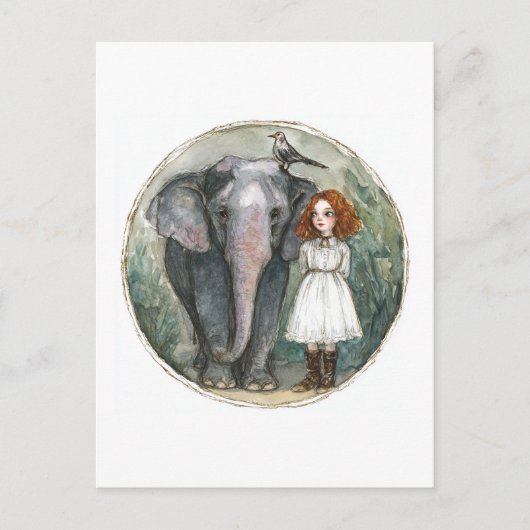 Girl With Elephant and Bird ポストカード (正面)