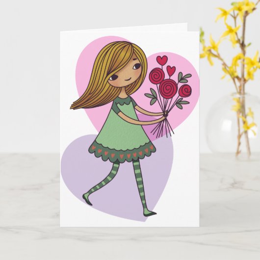 Girl With Flowers カード (黄色い花)