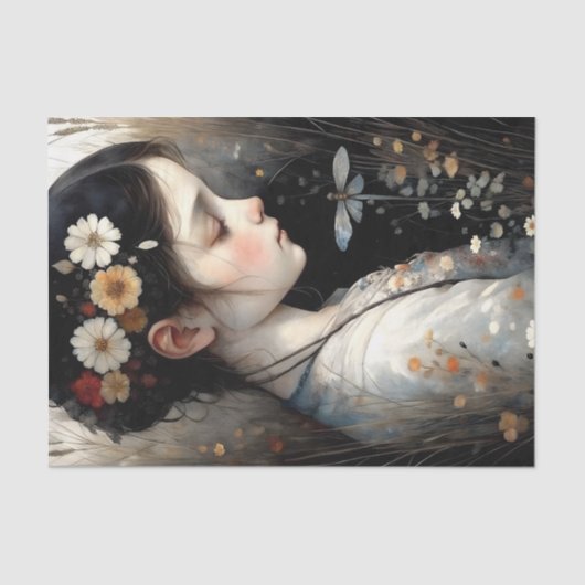 Girl with Flowers & Dragonfly Decoupage 薄葉紙 (正面)